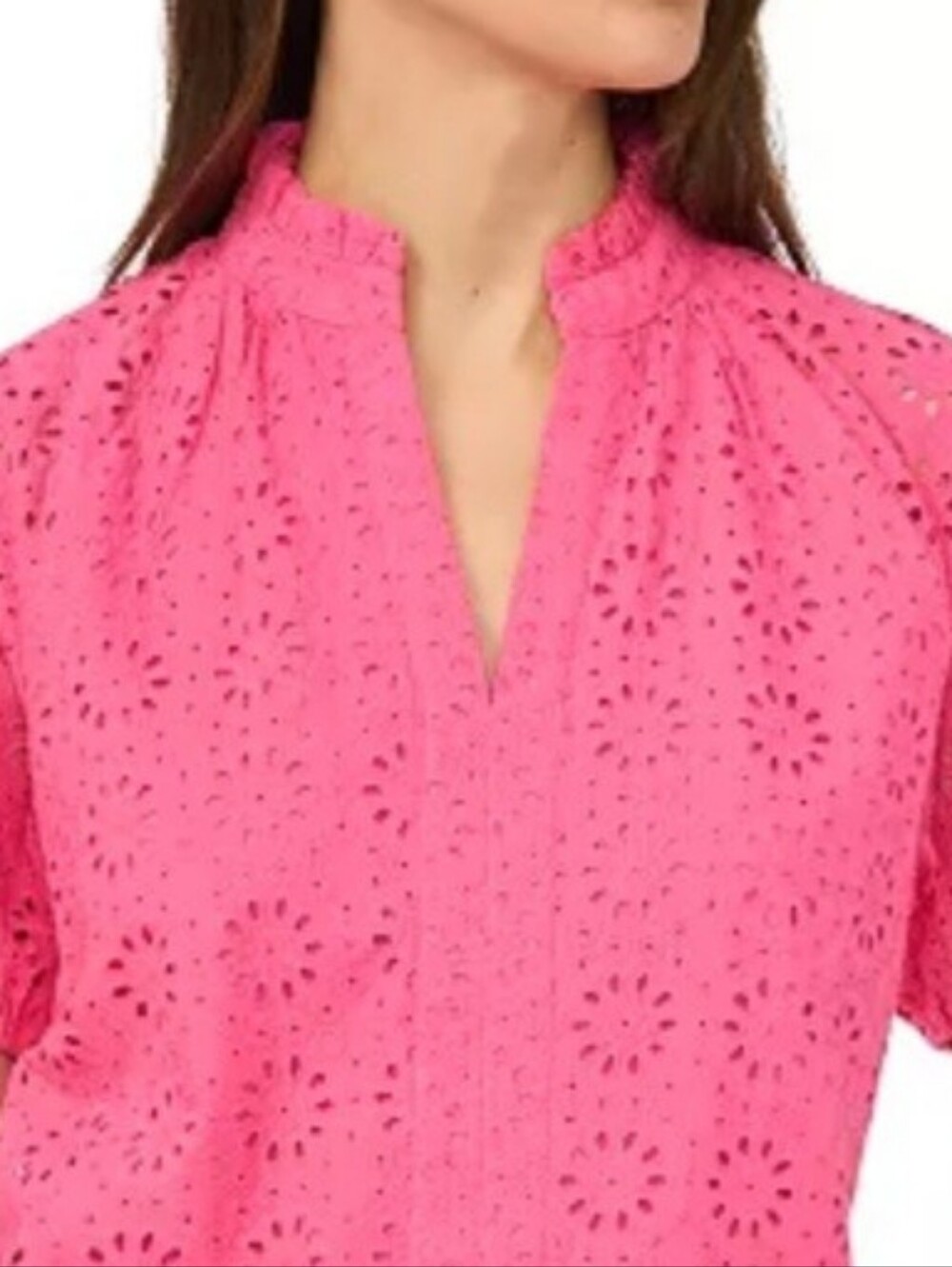 NEW! ON 34th Bubble Gum Pink Half Sleeve Cotton Eyelet Top Blouse Large. - Picture 2 of 7
